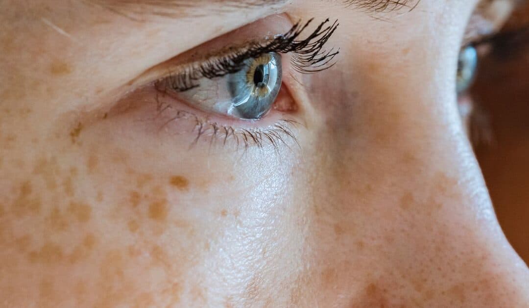 Closeup of a woman's face showing off her pores