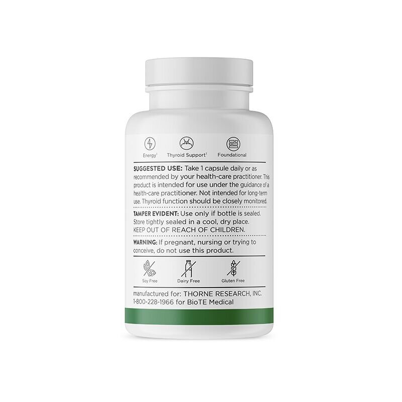 Opaque supplement bottle from BioTE, Iodine Plus, Directions