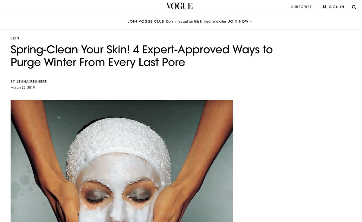 Screenshot of Vogue website article titled Spring Clean Your Skin