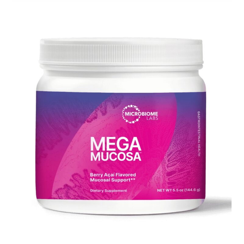 Microbiome Labs Mega Mucosa Berry Acai Flavored Mucosal Support Dietary Supplement Powder for GI Health Net Weight 5.5 oz