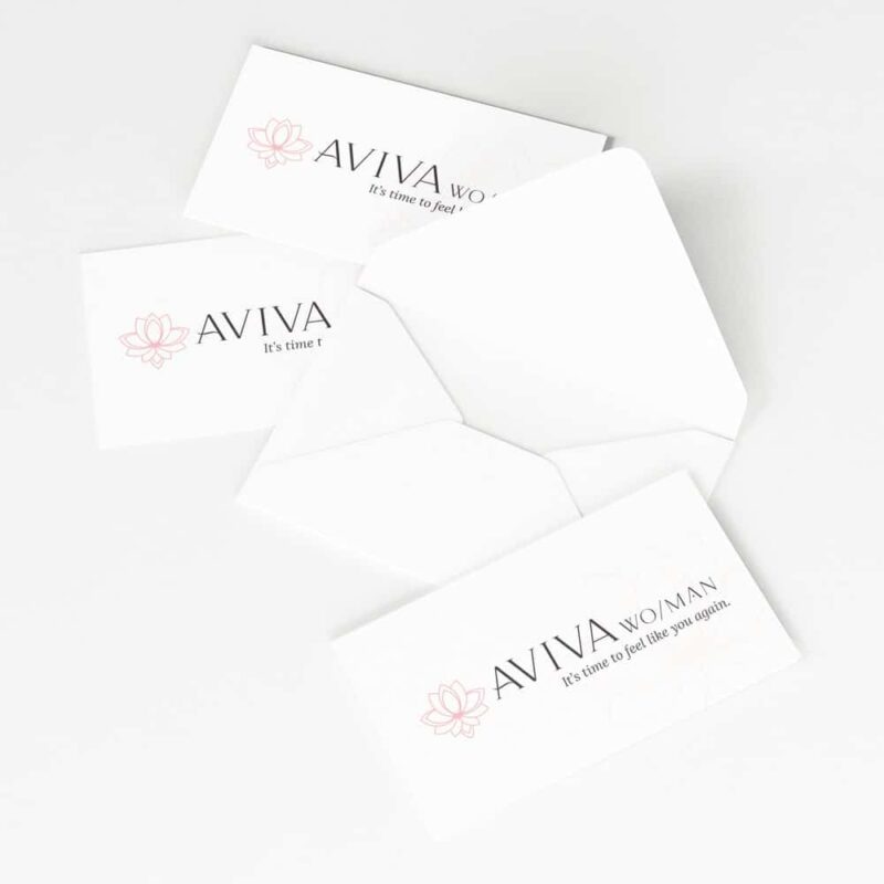 Three gift cards featuring the AVIVA Woman Medical Spa logo with an open envelope